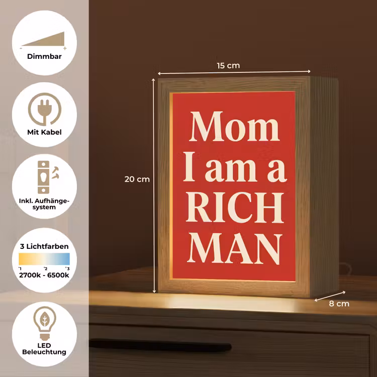 Personalisierte Lightbox - Text – Reichtum – Motivation – Rot – Modern - Tekst - Rijkdom - Motivatie - Rood - Modern Light Box met kabel (Tafellamp) klein