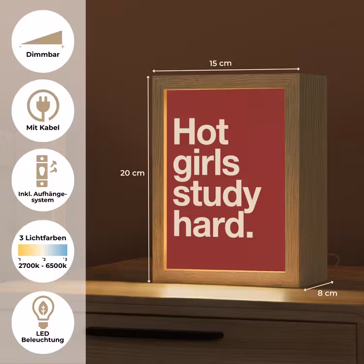 Personalisierte Lightbox - Text – Studium – Motivation – Modern – Rot - Tekst - Studie - Motivatie - Modern - Rood Light Box met kabel (Tafellamp) klein
