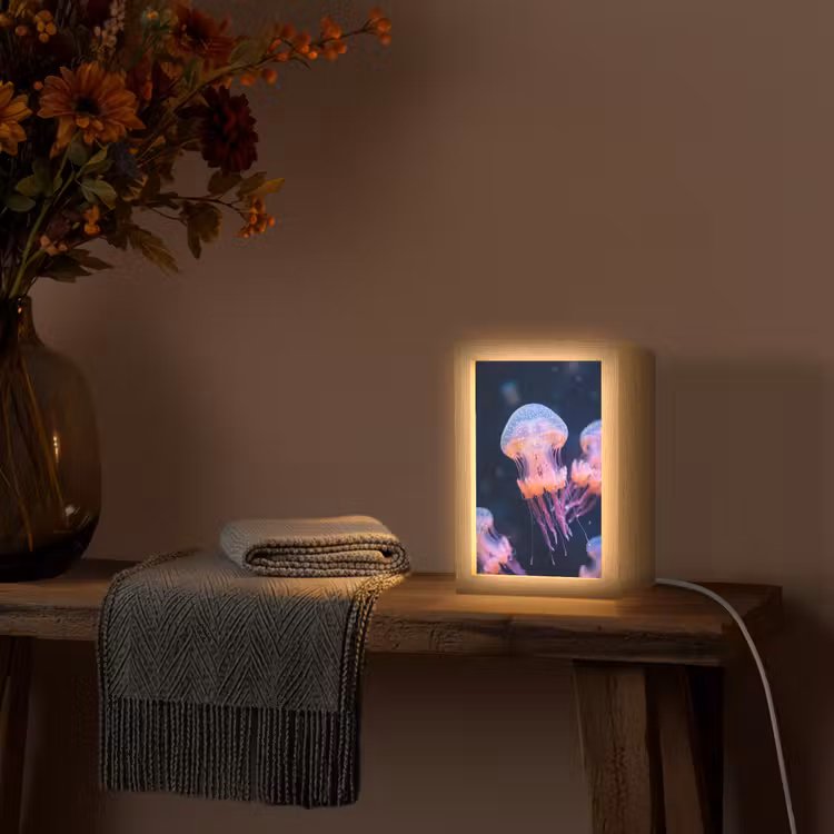 Dier - Onderwater - Natuur - Roze - Mysterieus Light Box met kabel (Tafellamp) klein -sfeer4
