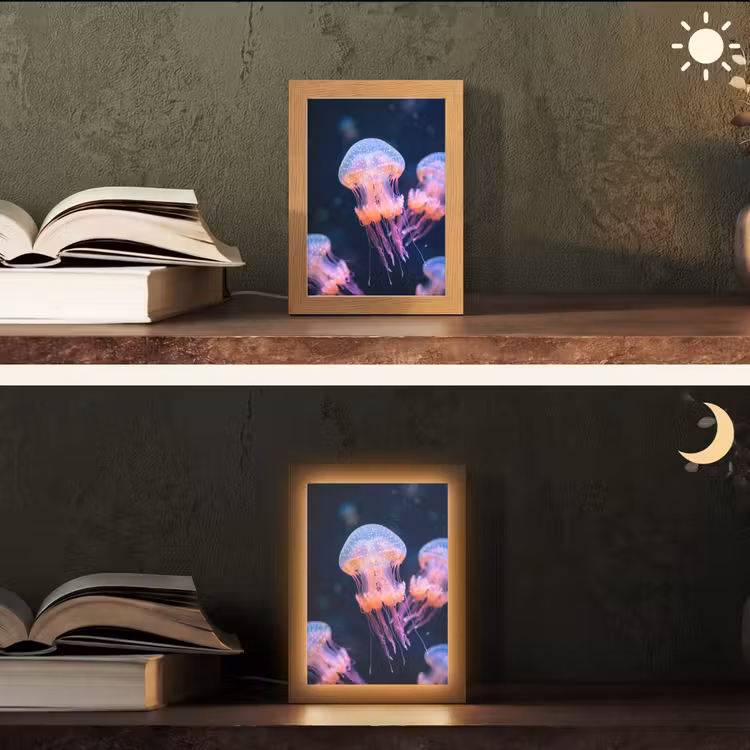 Dier - Onderwater - Natuur - Roze - Mysterieus Light Box met kabel (Tafellamp) klein -sfeer3