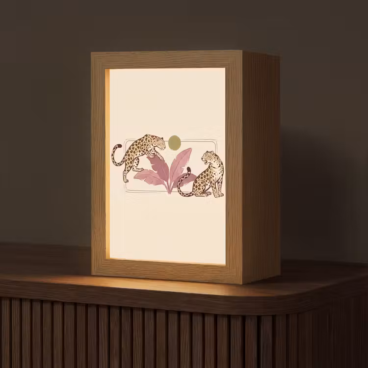 Personalisierte Lightbox - Tiere – Katze – Dschungel – Illustration – Beige - Dieren - Kat - Jungle - Illustratie - Beige Light Box met kabel (Tafellamp) klein