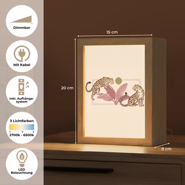 Personalisierte Lightbox - Tiere – Katze – Dschungel – Illustration – Beige - Dieren - Kat - Jungle - Illustratie - Beige Light Box met kabel (Tafellamp) klein