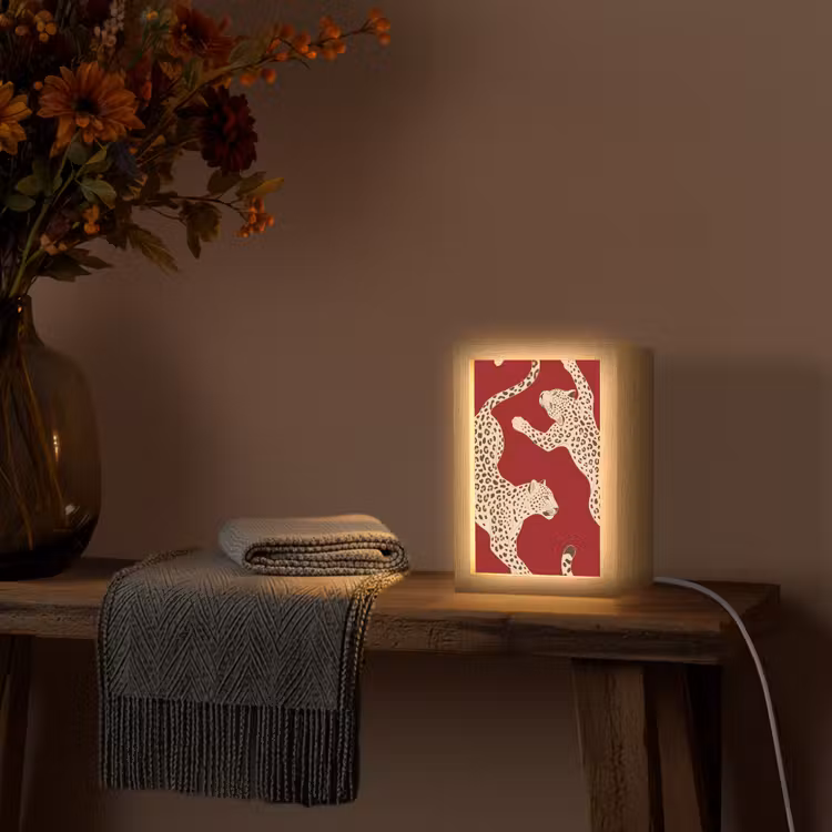 Personalisierte Lightbox - Tiere – Leopard – Abstrakt – Rot – Modern - Dieren - Luipaard - Abstract - Rood - Modern Light Box met kabel (Tafellamp) klein