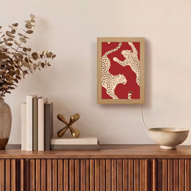 Personalisierte Lightbox - Tiere – Leopard – Abstrakt – Rot – Modern - Dieren - Luipaard - Abstract - Rood - Modern Light Box met kabel (Tafellamp) klein