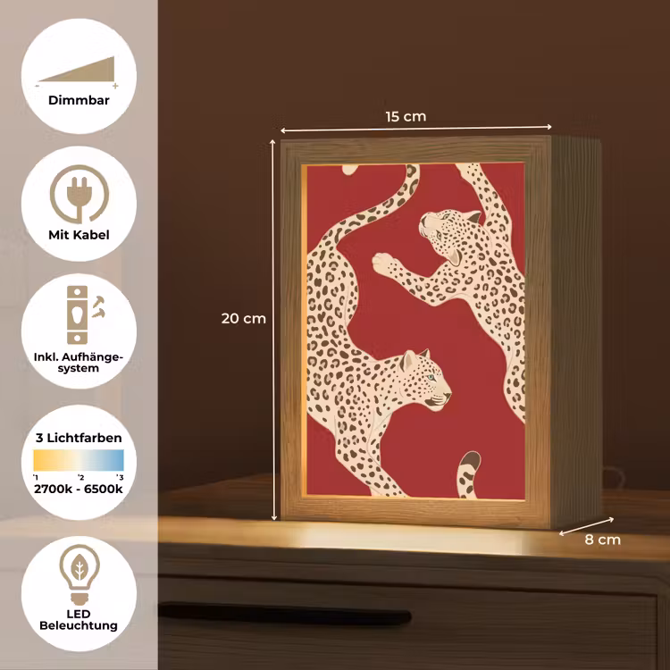 Personalisierte Lightbox - Tiere – Leopard – Abstrakt – Rot – Modern - Dieren - Luipaard - Abstract - Rood - Modern Light Box met kabel (Tafellamp) klein