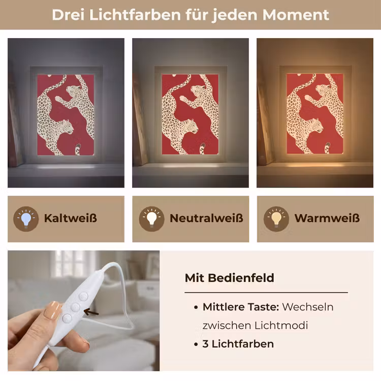 Personalisierte Lightbox - Tiere – Leopard – Abstrakt – Rot – Modern - Dieren - Luipaard - Abstract - Rood - Modern Light Box met kabel (Tafellamp) klein