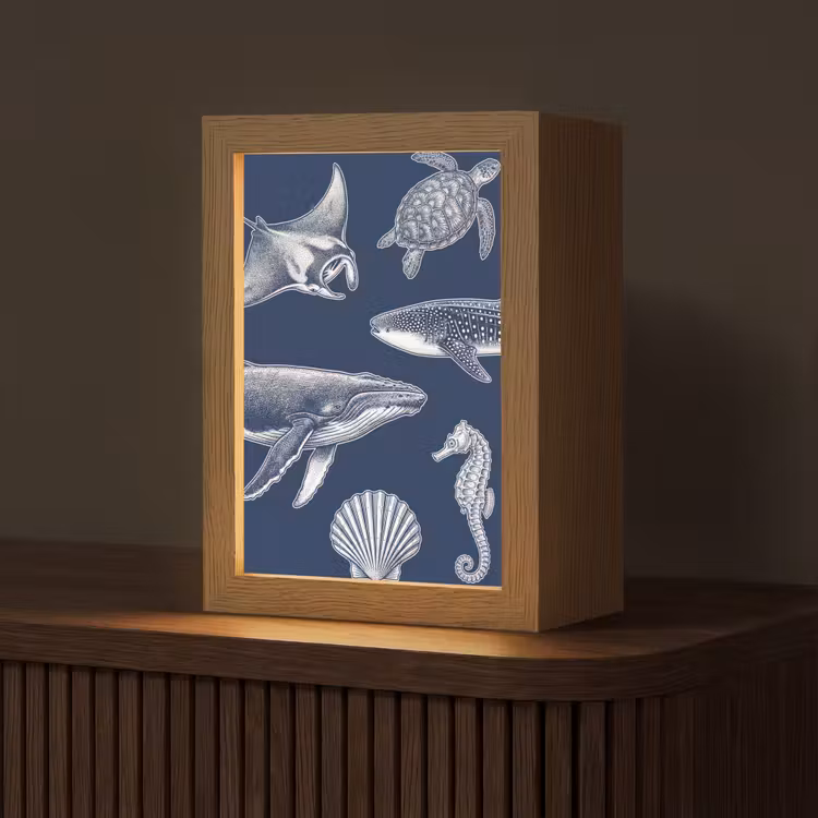 Dieren - Zeeleven - Oceaan - Graveren - Blauw Light Box met kabel (Tafellamp) klein -z3d_website