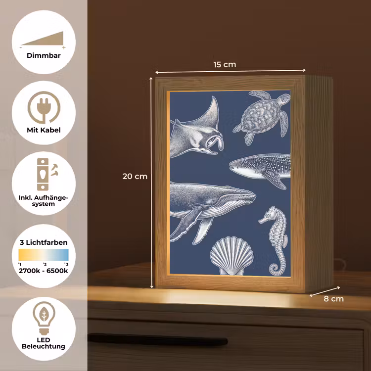 Dieren - Zeeleven - Oceaan - Graveren - Blauw Light Box met kabel (Tafellamp) klein -USP_DE