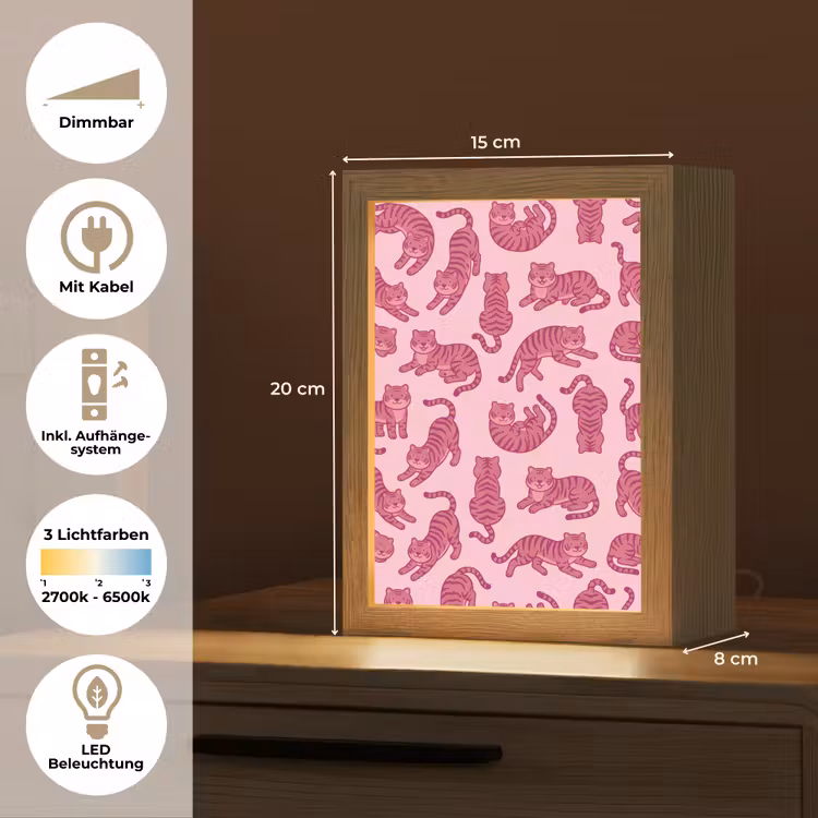 Personalisierte Lightbox - Tiere – Muster – Rosa – Verspielt – Cartoon - Dieren - Patroon - Roze - Speels - Cartoon Light Box met kabel (Tafellamp) klein