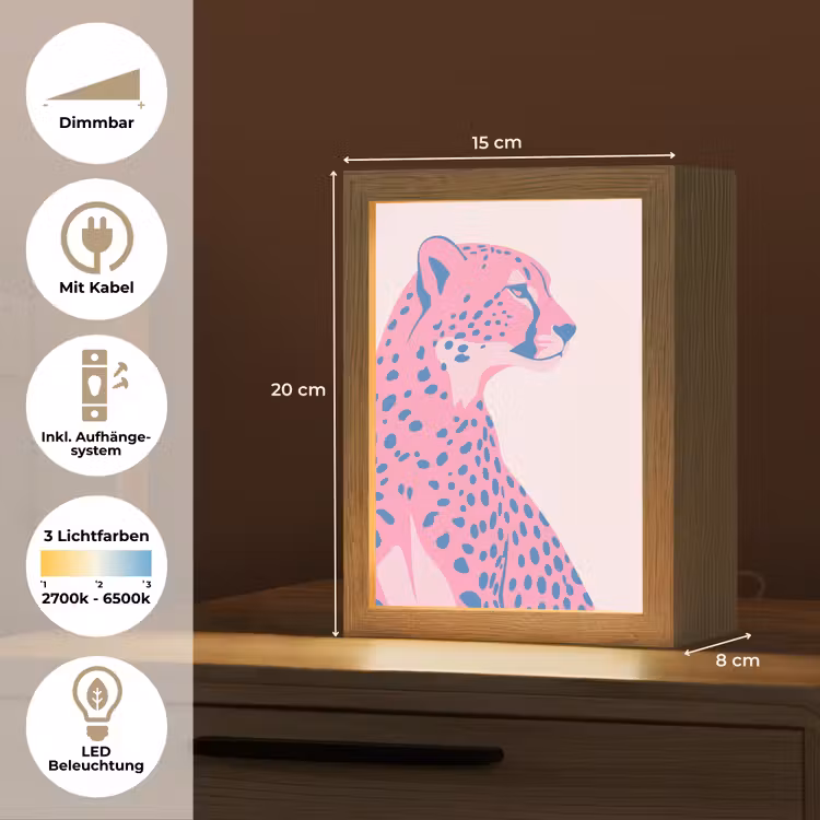 Personalisierte Lightbox - Tiere – Profil – Abstrakt – Rosa – Blau - Dieren - Profiel - Abstract - Roze - Blauw Light Box met kabel (Tafellamp) klein