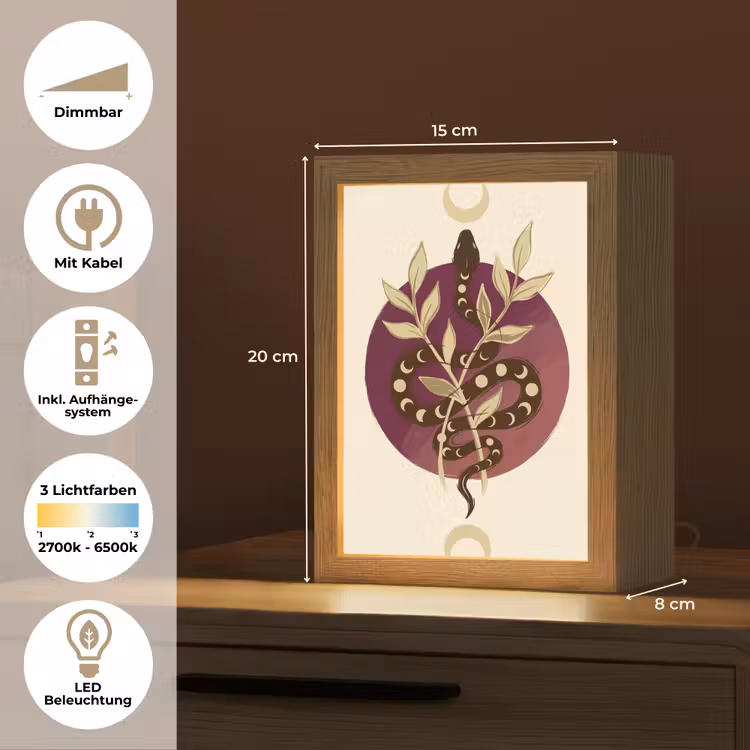 Personalisierte Lightbox - Tiere – Schlange – Mond – Mystik – Abstrakt - Dieren - Slang - Maan - Mystiek - Abstract Light Box met kabel (Tafellamp) klein