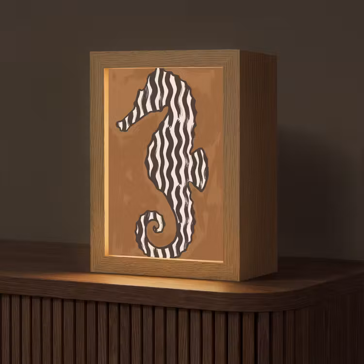 Personalisierte Lightbox - Tiere – Seepferdchen – Abstrakt – Braun – Streifen - Dieren - Zeepaardje - Abstract - Bruin - Strepen Light Box met kabel (Tafellamp) klein