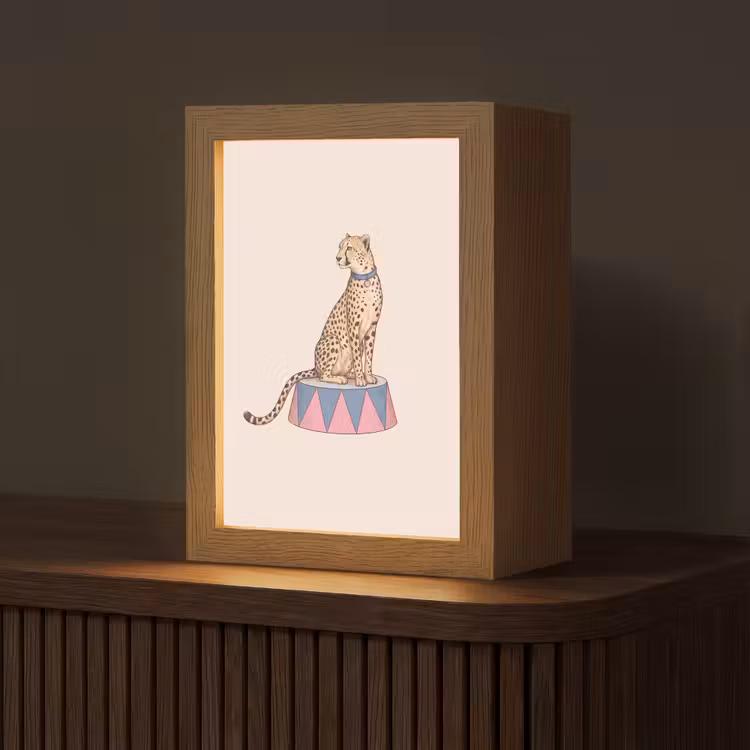 Personalisierte Lightbox - Tiere – Zirkus – Illustration – Vintage – Rosa - Dieren - Circus - Illustratie - Vintage - Roze Light Box met kabel (Tafellamp) klein