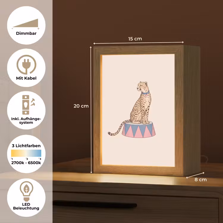 Personalisierte Lightbox - Tiere – Zirkus – Illustration – Vintage – Rosa - Dieren - Circus - Illustratie - Vintage - Roze Light Box met kabel (Tafellamp) klein