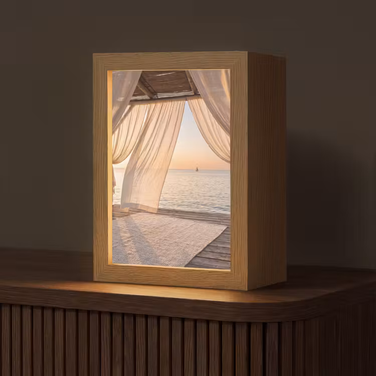 Personalisierte Lightbox - Überdachung – Meer – Sonnenuntergang – Urlaub – Ruhe - Overkapping - Zee - Zonsondergang - Vakantie - Rust Light Box met kabel (Tafellamp) klein