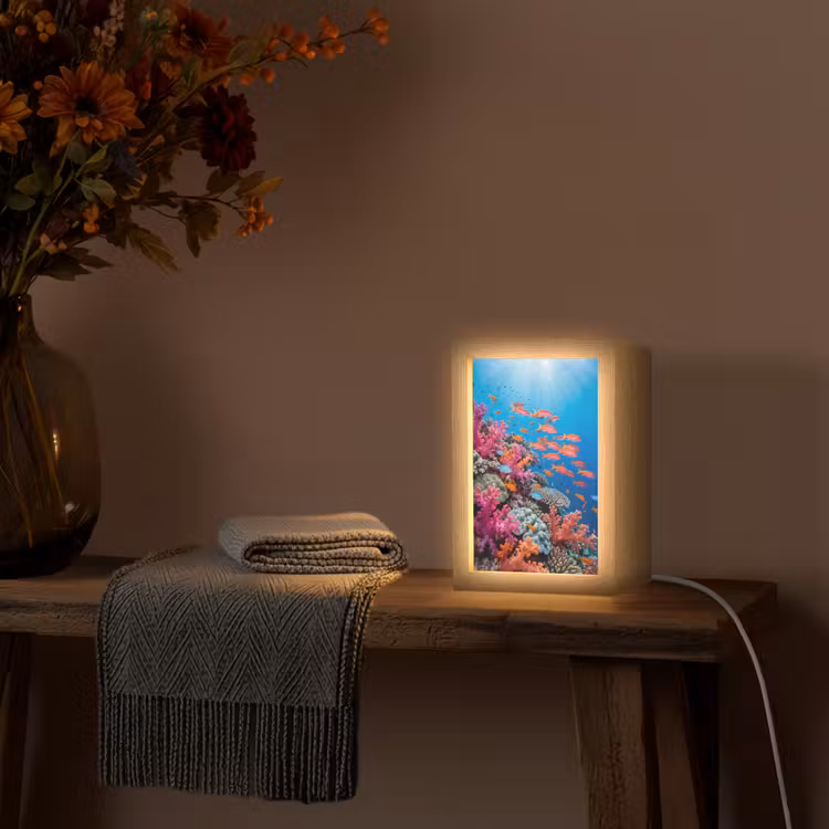 Onderwater - Koraalrif - Vissen - Oceaan - Natuur Light Box met kabel (Tafellamp) klein -sfeer4