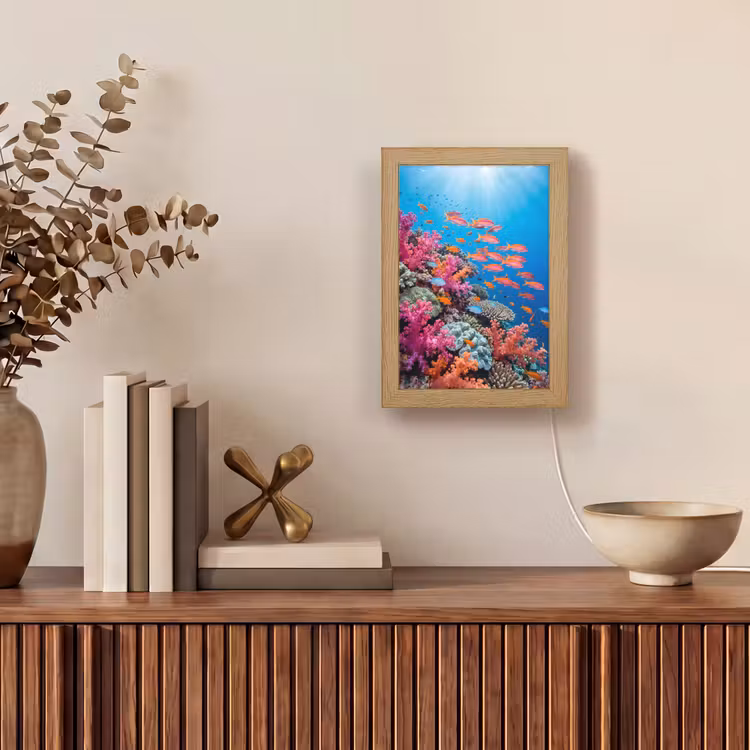 Onderwater - Koraalrif - Vissen - Oceaan - Natuur Light Box met kabel (Tafellamp) klein -sfeer2