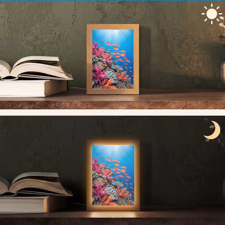 Onderwater - Koraalrif - Vissen - Oceaan - Natuur Light Box met kabel (Tafellamp) klein -sfeer3