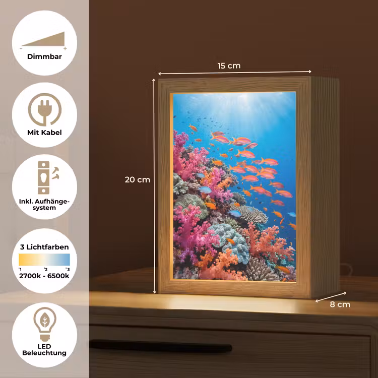 Onderwater - Koraalrif - Vissen - Oceaan - Natuur Light Box met kabel (Tafellamp) klein -USP_DE