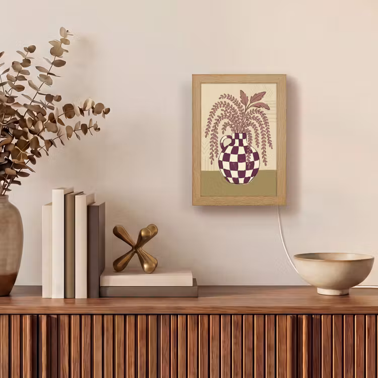 Personalisierte Lightbox - Vase – Kariert – Pflanzen – Modern – Lila - Vaas - Geruit - Planten - Modern - Paars Light Box met kabel (Tafellamp) klein