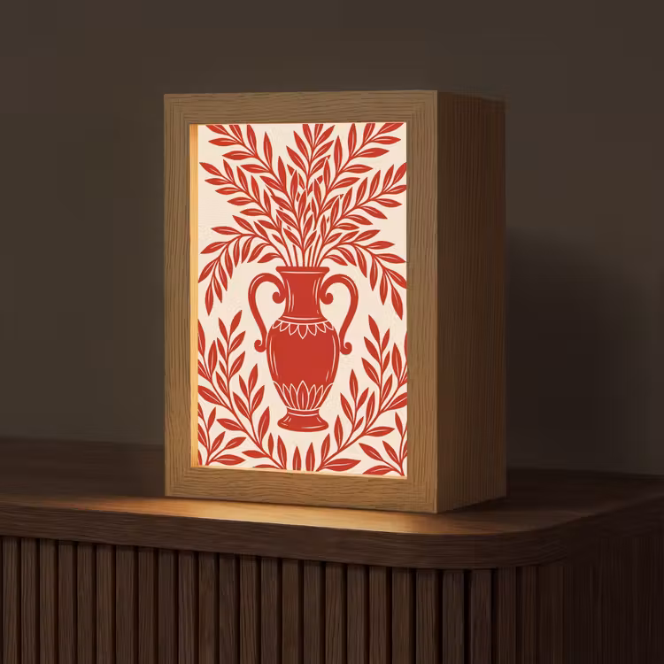 Personalisierte Lightbox - Vase – Pflanzen – Dekoration – Abstrakt – Rot - Vaas - Planten - Decoratie - Abstract - Rood Light Box met kabel (Tafellamp) klein