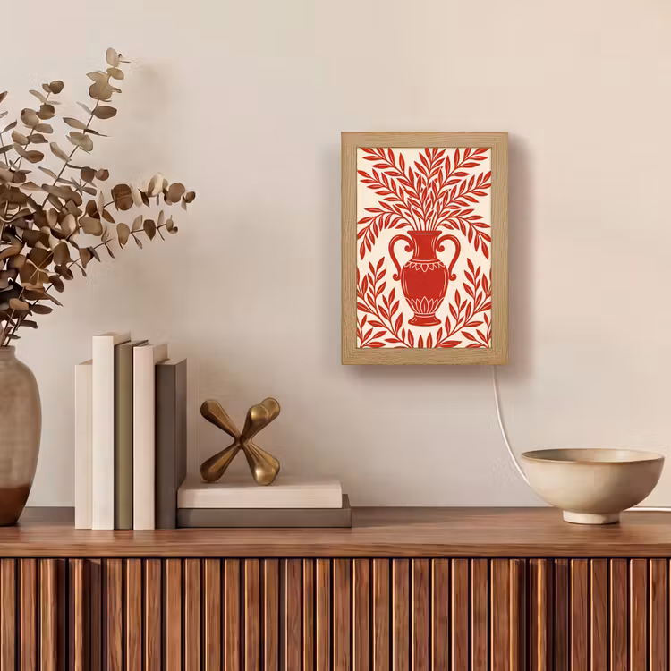 Personalisierte Lightbox - Vase – Pflanzen – Dekoration – Abstrakt – Rot - Vaas - Planten - Decoratie - Abstract - Rood Light Box met kabel (Tafellamp) klein