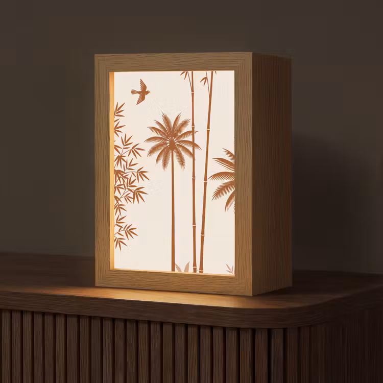Vogel - Boom - Tropisch - Minimalistisch - Bruin Light Box met kabel (Tafellamp) klein -z3d_website