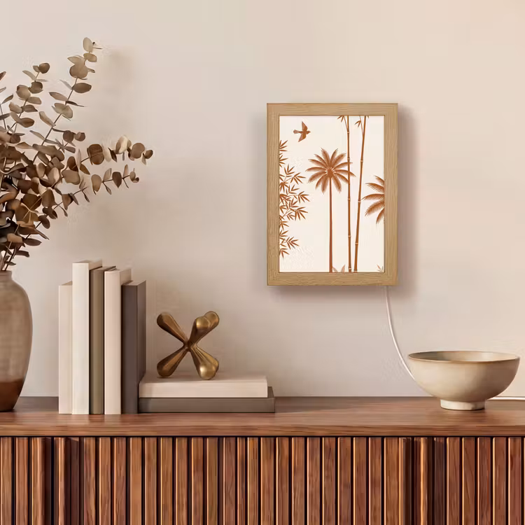 Vogel - Boom - Tropisch - Minimalistisch - Bruin Light Box met kabel (Tafellamp) klein -sfeer2