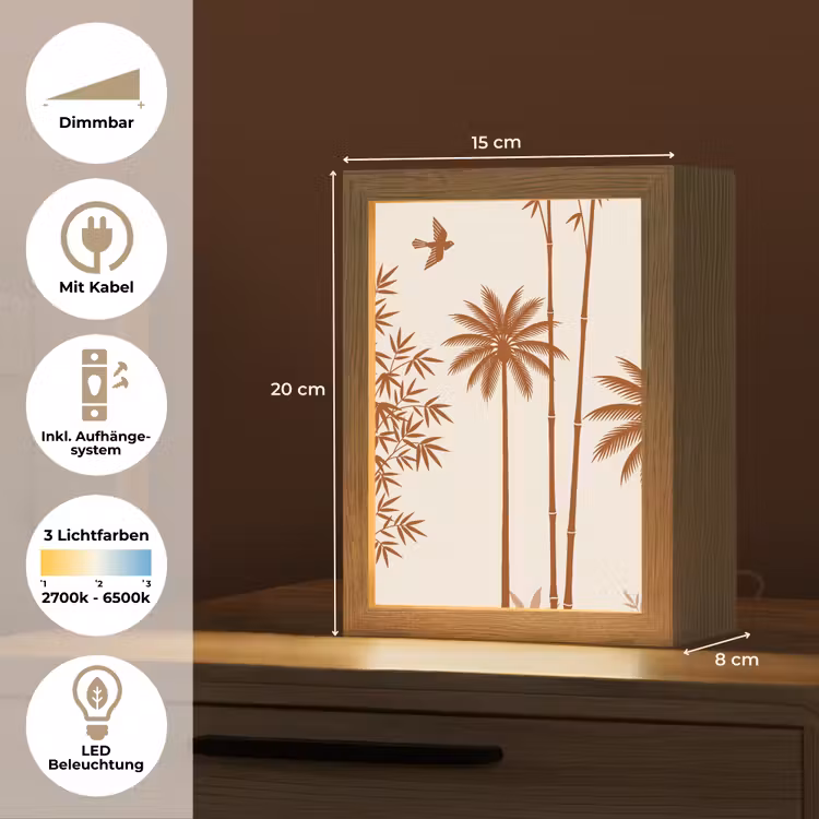 Vogel - Boom - Tropisch - Minimalistisch - Bruin Light Box met kabel (Tafellamp) klein -USP_DE