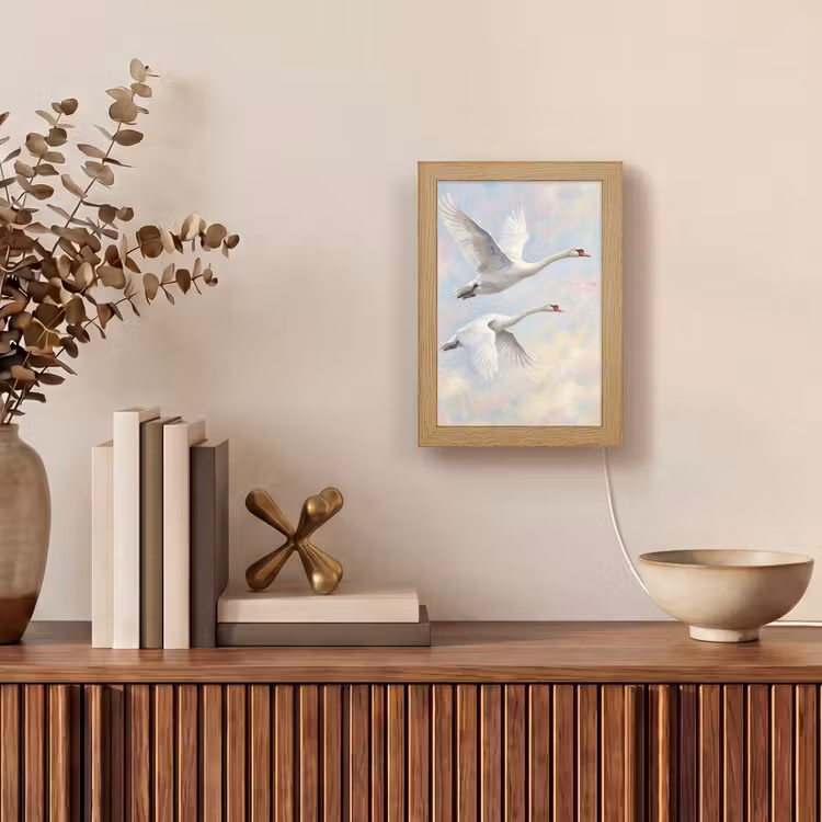 Vogel - Vliegend - Lucht - Modern - Pastel Light Box met kabel (Tafellamp) klein -sfeer2