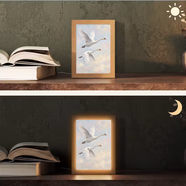 Vogel - Vliegend - Lucht - Modern - Pastel Light Box met kabel (Tafellamp) klein -sfeer3