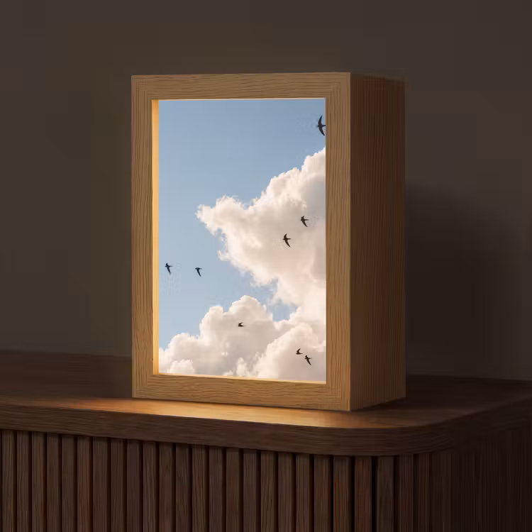 Vogel - Vlucht - Wolken - Natuur - Blauw Light Box met kabel (Tafellamp) klein -z3d_website
