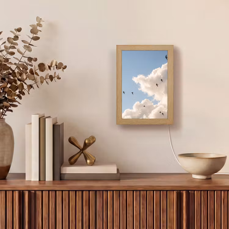 Vogel - Vlucht - Wolken - Natuur - Blauw Light Box met kabel (Tafellamp) klein -sfeer2