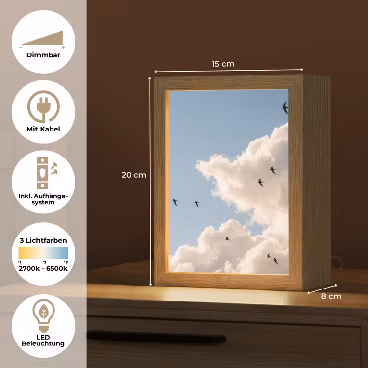 Vogel - Vlucht - Wolken - Natuur - Blauw Light Box met kabel (Tafellamp) klein -USP_DE