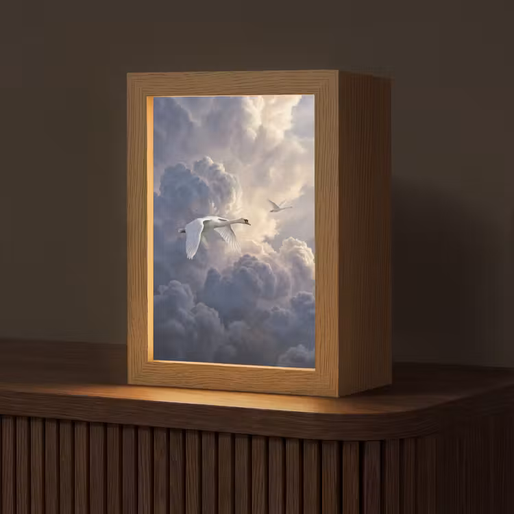 Vogel - Vliegend - Natuur - Wit - Wolken Light Box met kabel (Tafellamp) klein -z3d_website