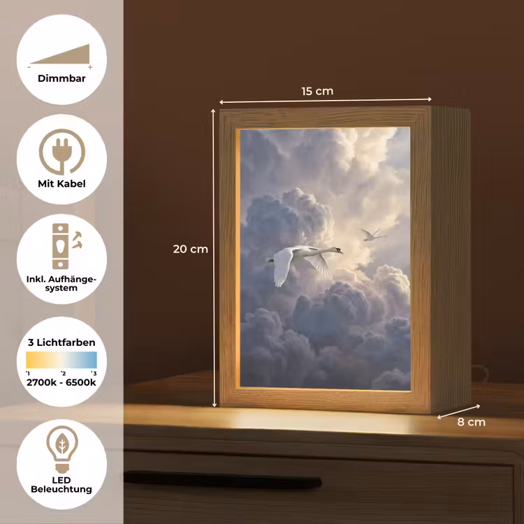 Vogel - Vliegend - Natuur - Wit - Wolken Light Box met kabel (Tafellamp) klein -USP_DE