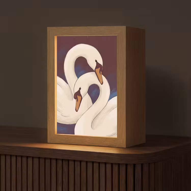 Personalisierte Lightbox - Vogel – Paar – Liebe – Abstrakt – Weiß - Vogel - Koppel - Liefde - Abstract - Wit Light Box met kabel (Tafellamp) klein