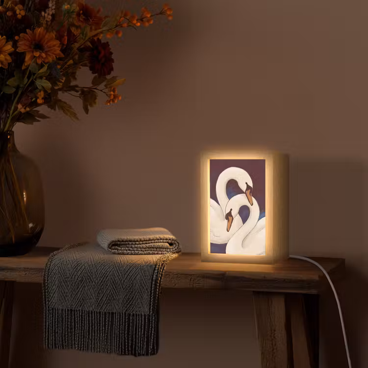 Personalisierte Lightbox - Vogel – Paar – Liebe – Abstrakt – Weiß - Vogel - Koppel - Liefde - Abstract - Wit Light Box met kabel (Tafellamp) klein