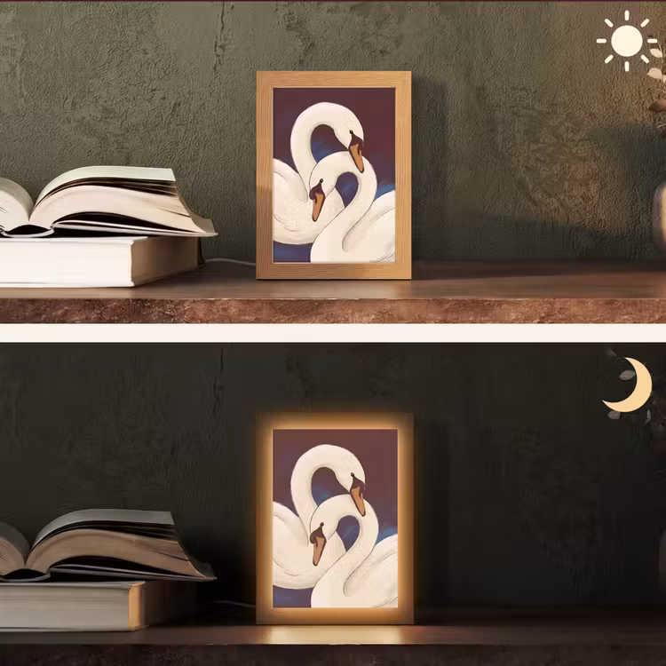 Personalisierte Lightbox - Vogel – Paar – Liebe – Abstrakt – Weiß - Vogel - Koppel - Liefde - Abstract - Wit Light Box met kabel (Tafellamp) klein