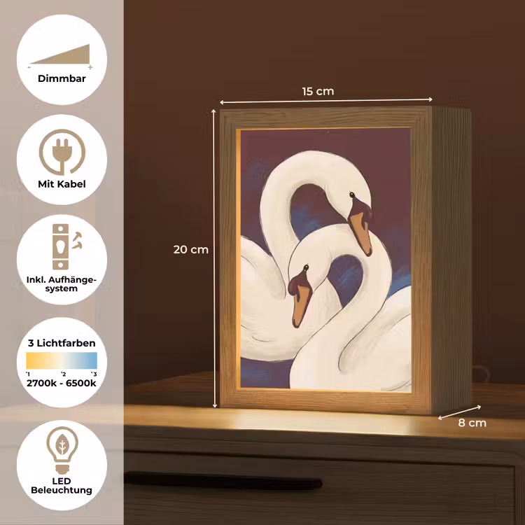 Personalisierte Lightbox - Vogel – Paar – Liebe – Abstrakt – Weiß - Vogel - Koppel - Liefde - Abstract - Wit Light Box met kabel (Tafellamp) klein