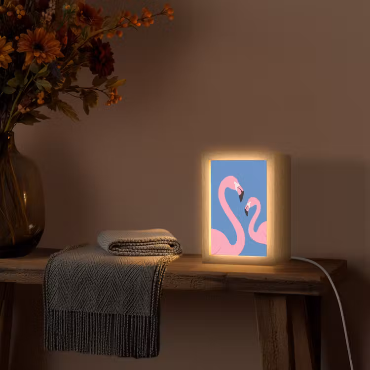 Personalisierte Lightbox - Vogel – Paar – Tiere – Modern – Rosa - Vogel - Paar - Dieren - Modern - Roze Light Box met kabel (Tafellamp) klein