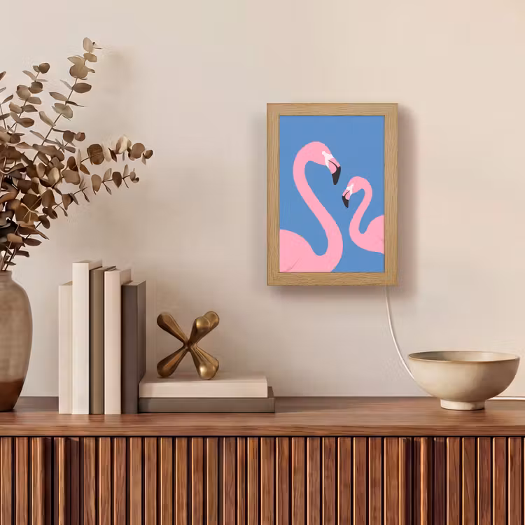 Personalisierte Lightbox - Vogel – Paar – Tiere – Modern – Rosa - Vogel - Paar - Dieren - Modern - Roze Light Box met kabel (Tafellamp) klein