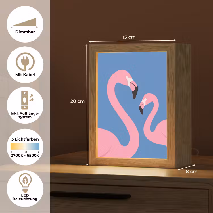 Personalisierte Lightbox - Vogel – Paar – Tiere – Modern – Rosa - Vogel - Paar - Dieren - Modern - Roze Light Box met kabel (Tafellamp) klein