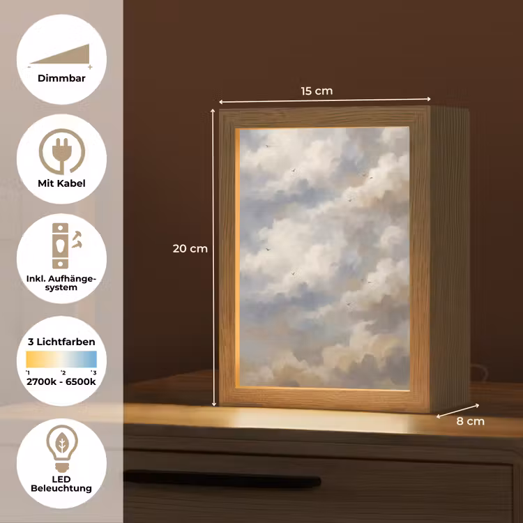 Vogel - Wolken - Natuur - Modern - Grijs Light Box met kabel (Tafellamp) klein -USP_DE