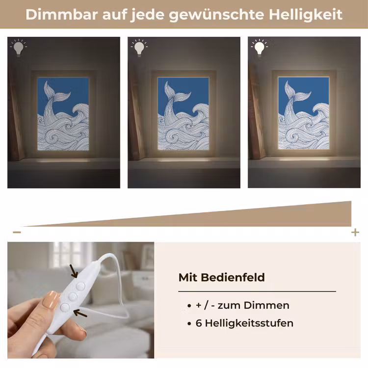 Walvis - Staart - Golven - Lijntekening - Blauw Light Box met kabel (Tafellamp) klein -USP_dimbaarDE