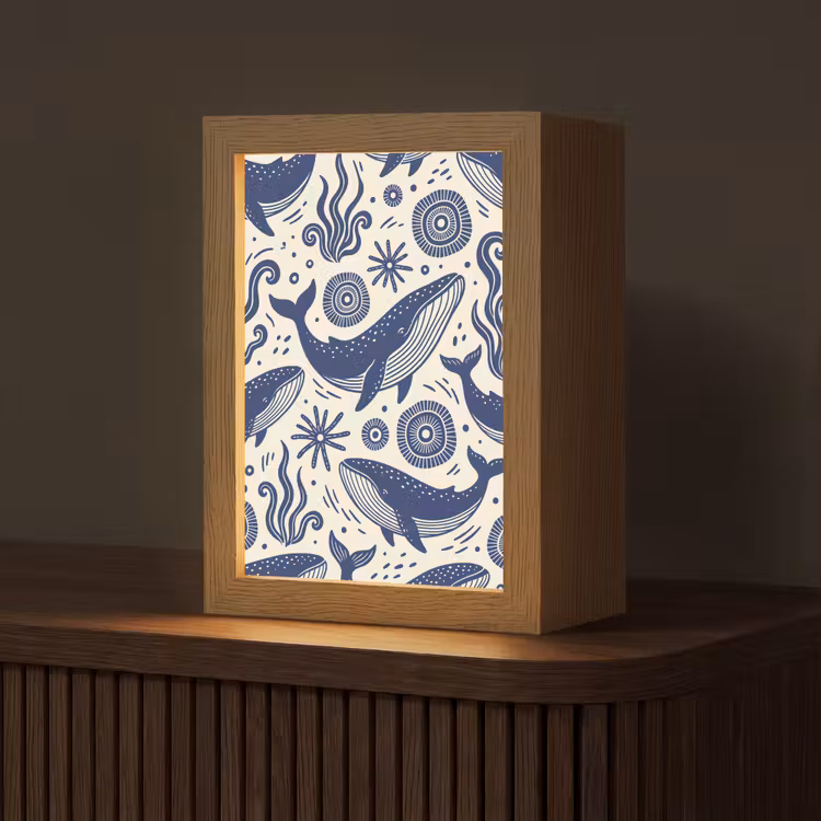 Walvis - Onderwater - Dieren - Abstract - Blauw Light Box met kabel (Tafellamp) klein -z3d_website