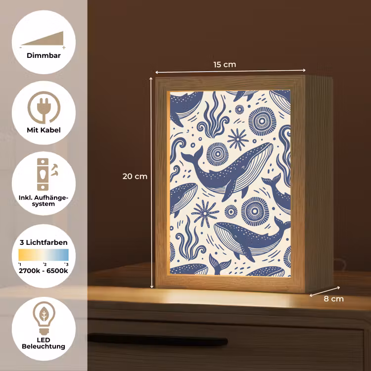 Walvis - Onderwater - Dieren - Abstract - Blauw Light Box met kabel (Tafellamp) klein -USP_DE