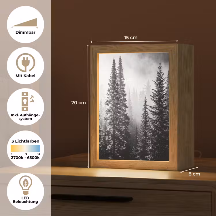 Bos - Mist - Winter - Monochroom - Natuur Light Box met kabel (Tafellamp) klein -USP_DE