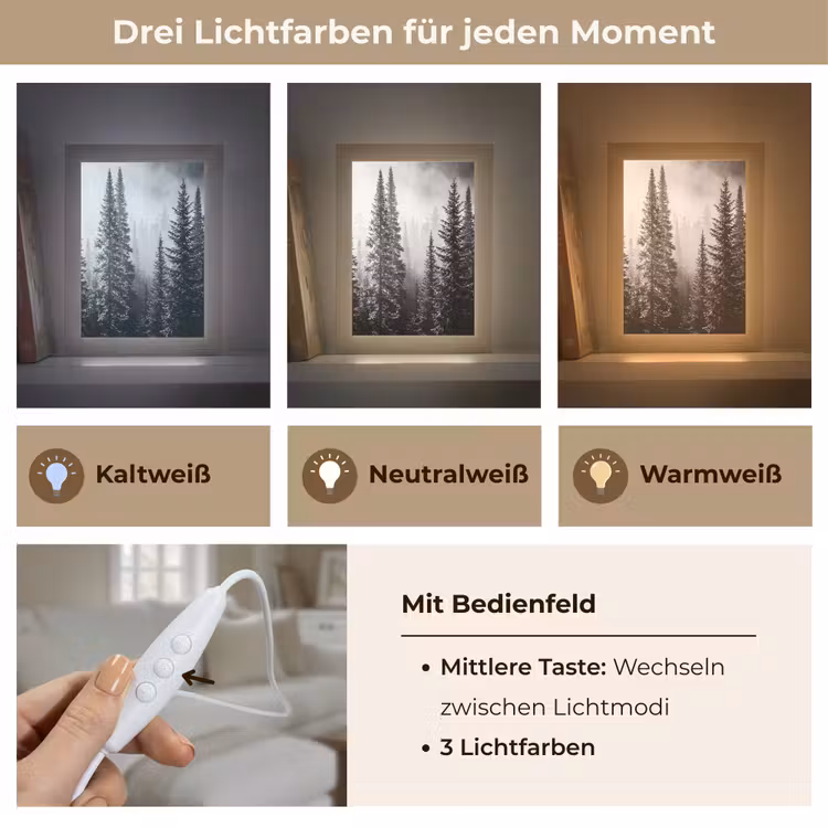 Bos - Mist - Winter - Monochroom - Natuur Light Box met kabel (Tafellamp) klein -USP_lichtkleurDE