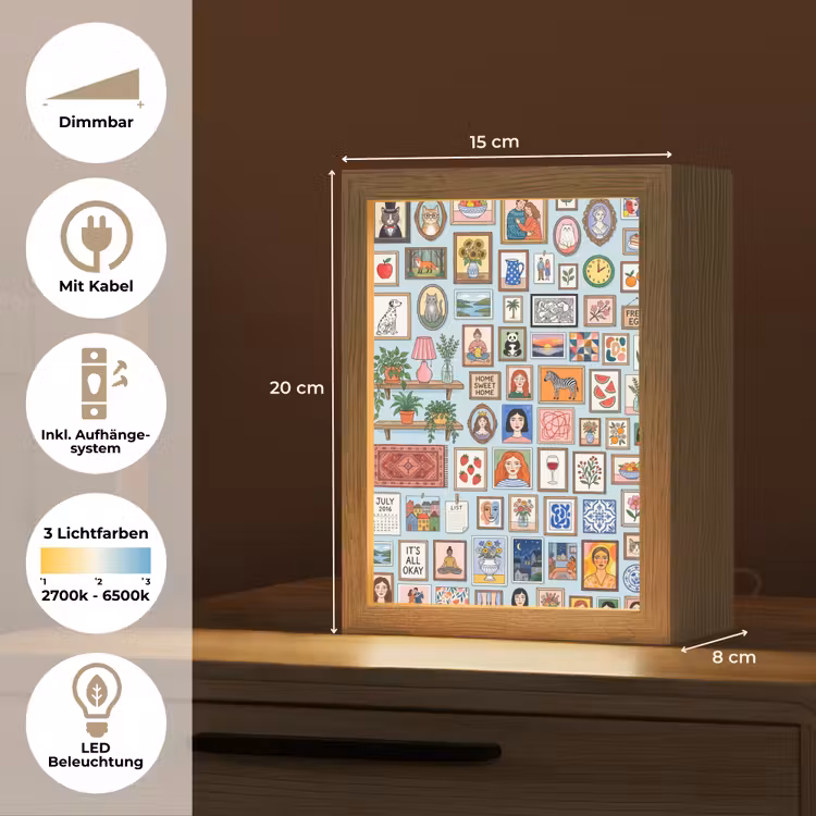 Wanddecoratie - Collectie - Huis - Illustratief - Kleurrijk Light Box met kabel (Tafellamp) klein -USP_DE